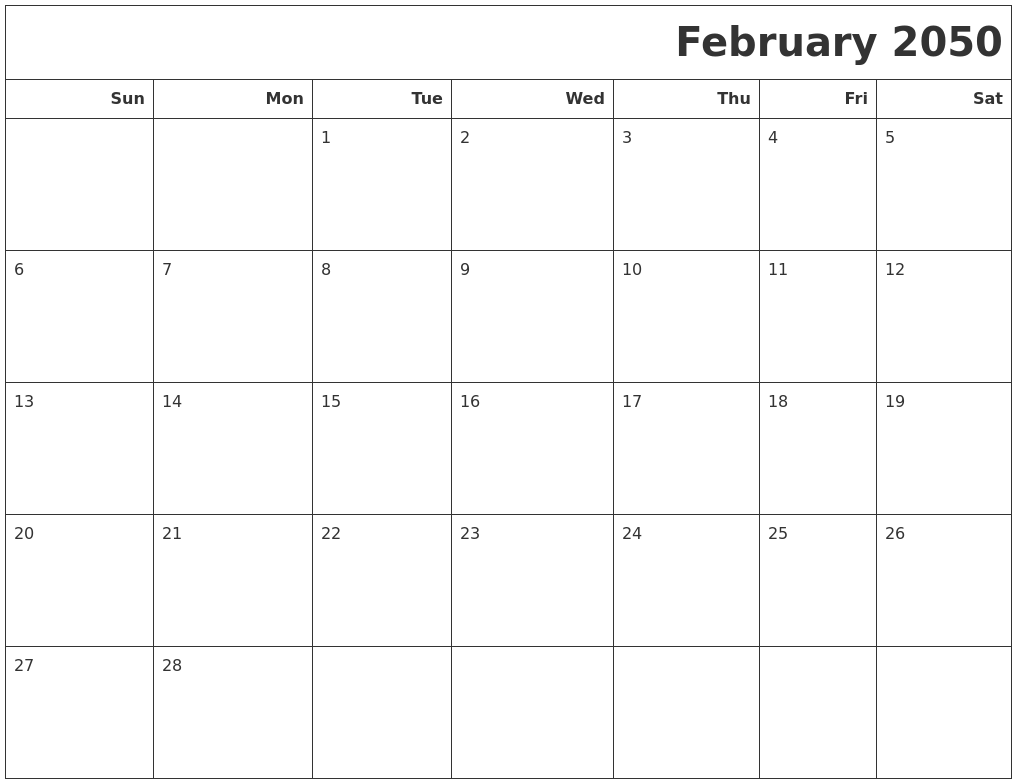 February 2050 Calendars To Print