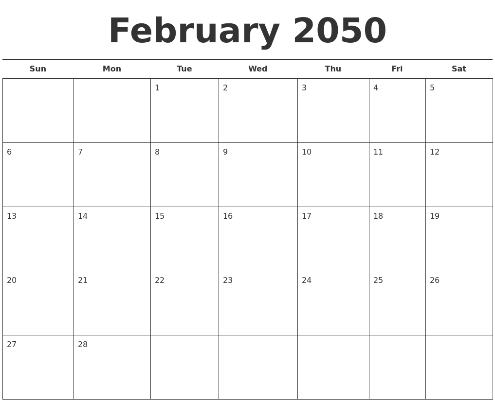 February 2050 Free Calendar Template
