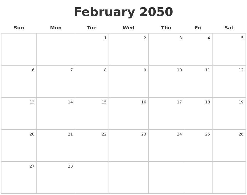 February 2050 Make A Calendar