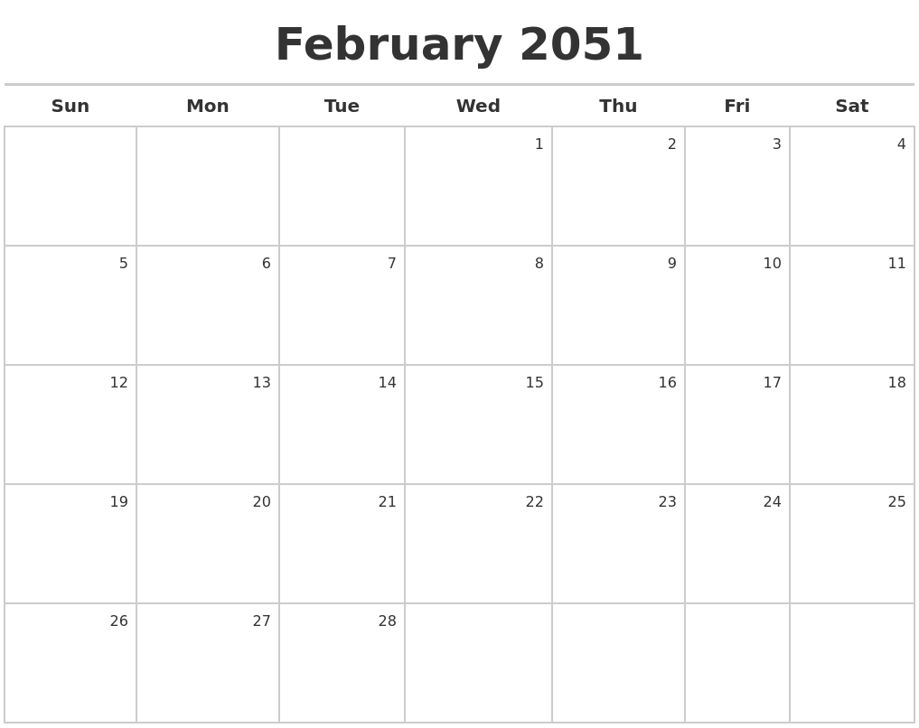 February 2051 Calendar Maker