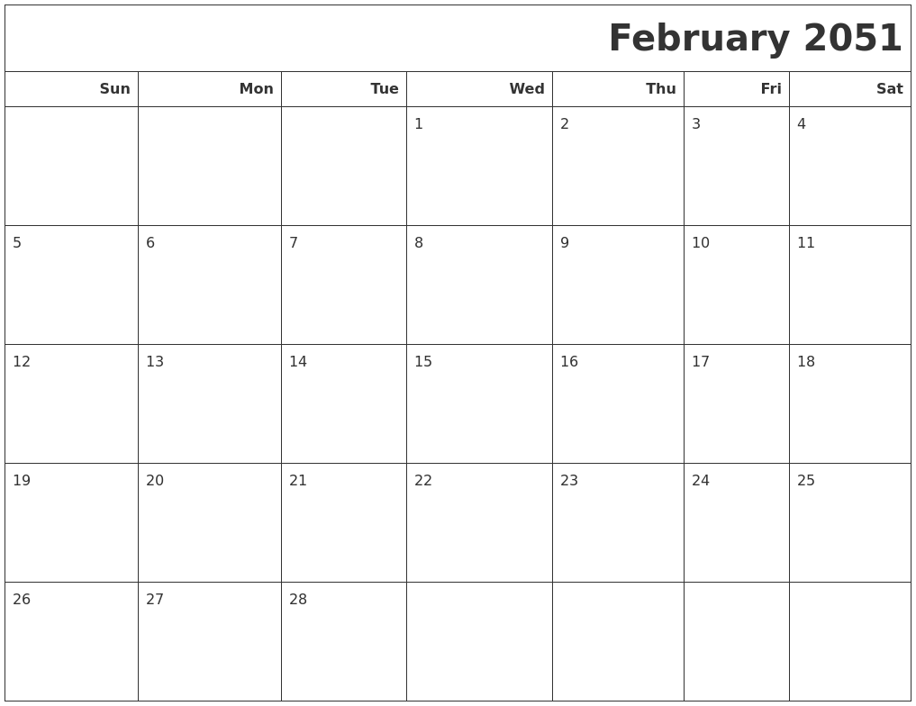 February 2051 Calendars To Print