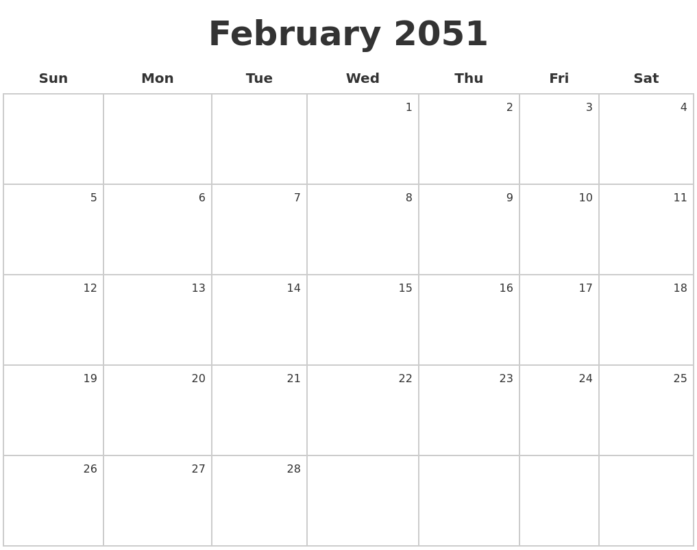 February 2051 Make A Calendar