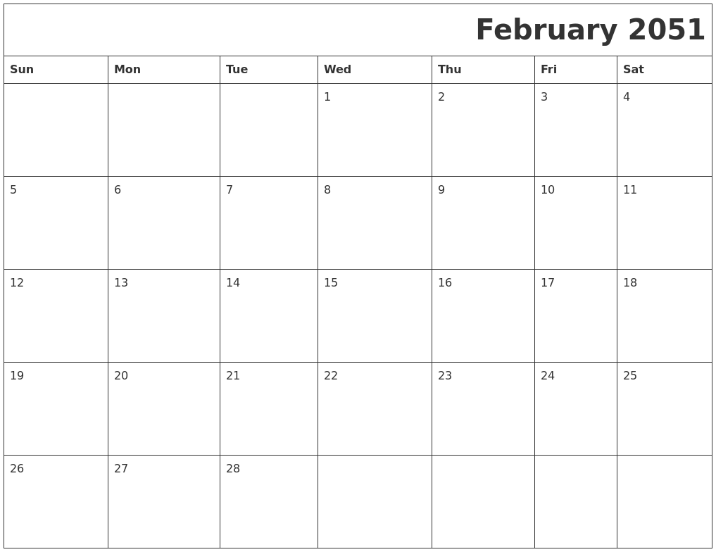 February 2051 Printable Calender