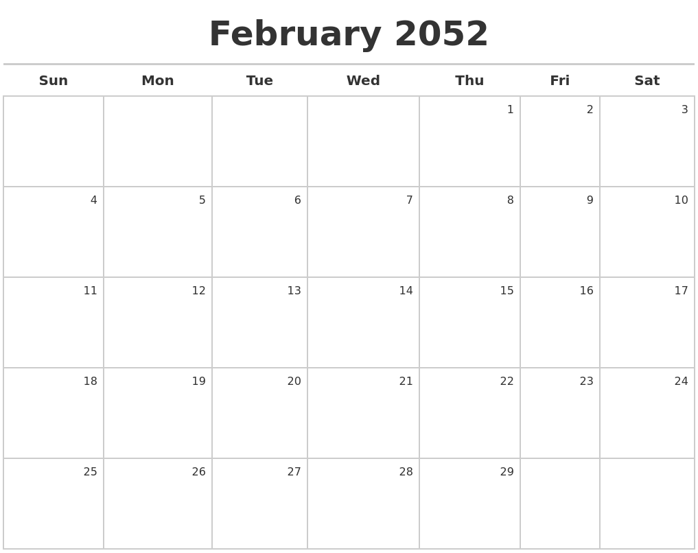 February 2052 Calendar Maker