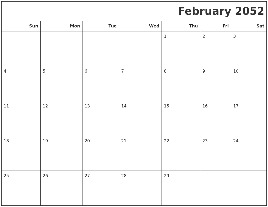 February 2052 Calendars To Print