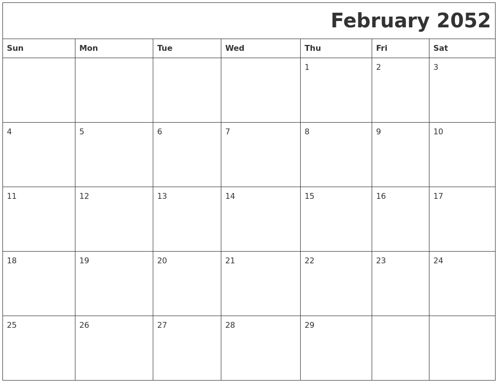 February 2052 Download Calendar