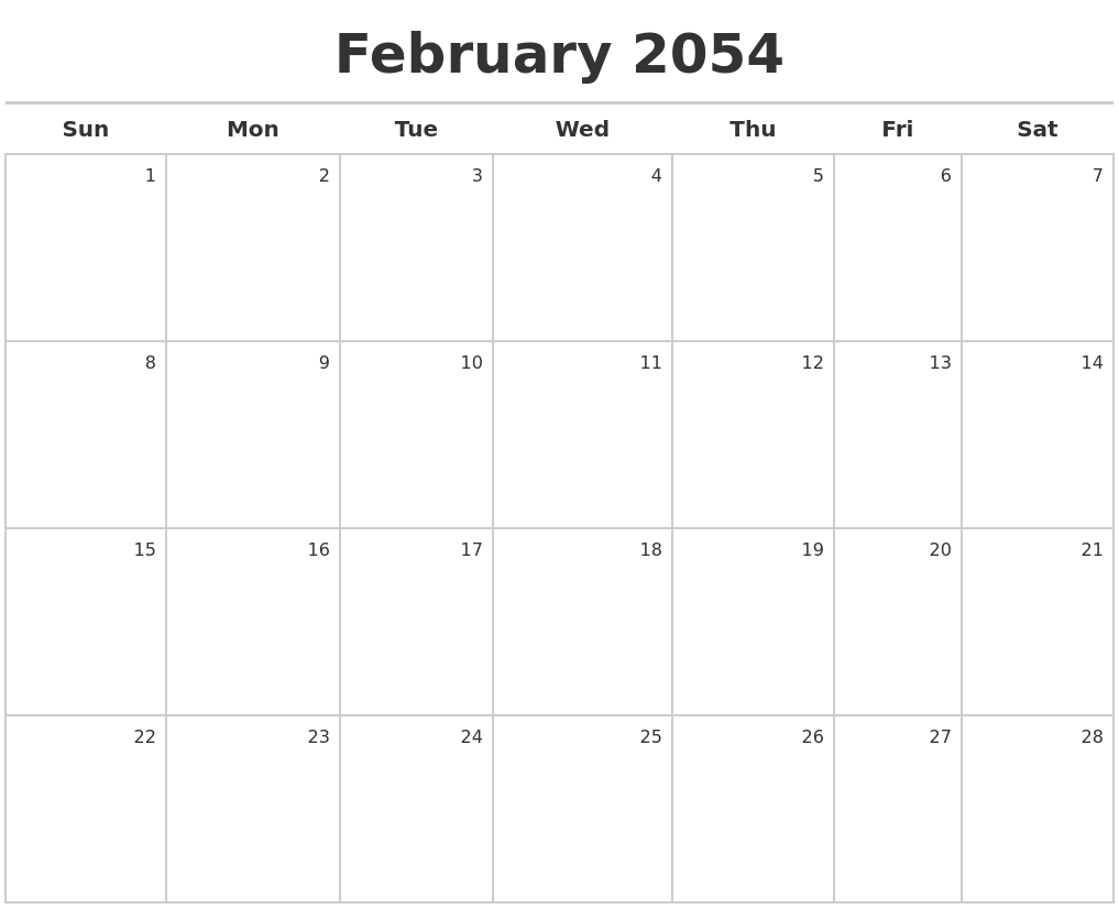 February 2054 Calendar Maker