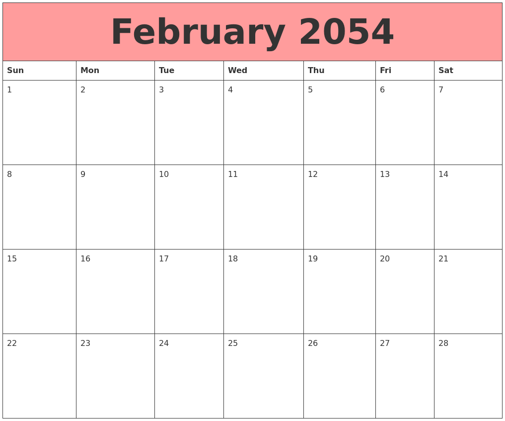 February 2054 Calendars That Work