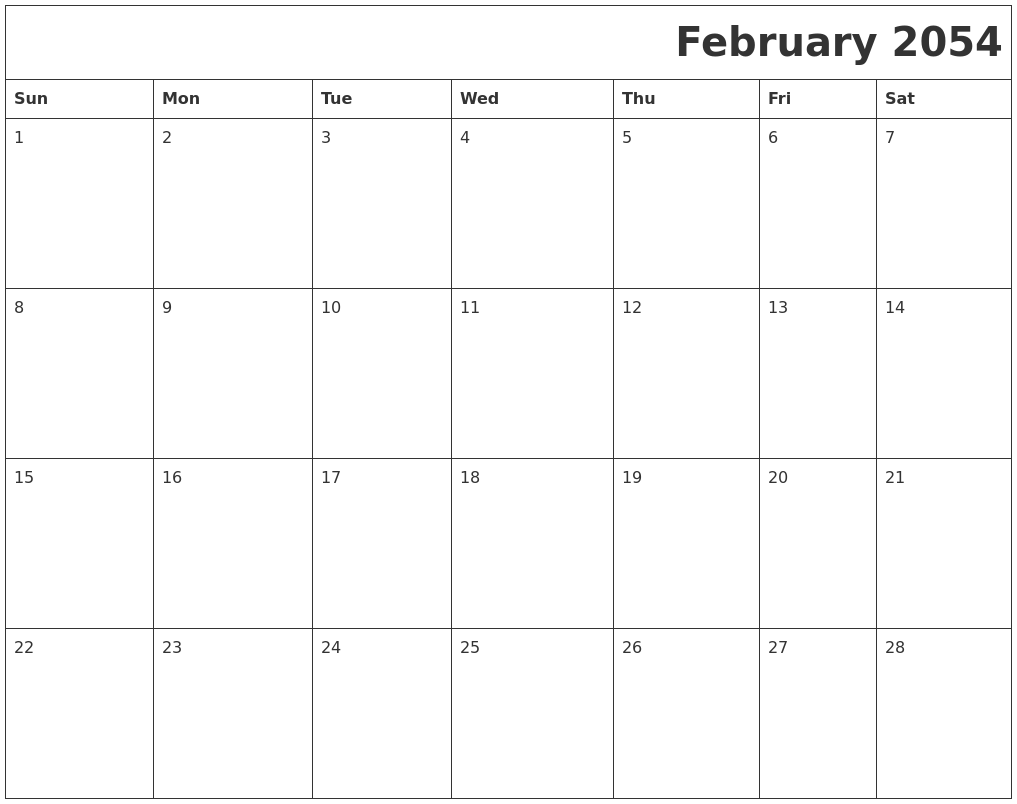 February 2054 Printable Calender