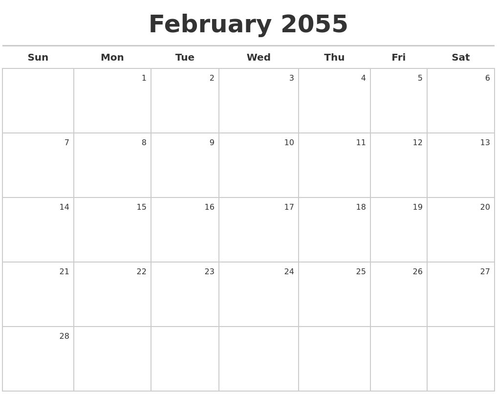 February 2055 Calendar Maker