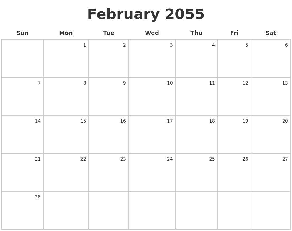 February 2055 Make A Calendar