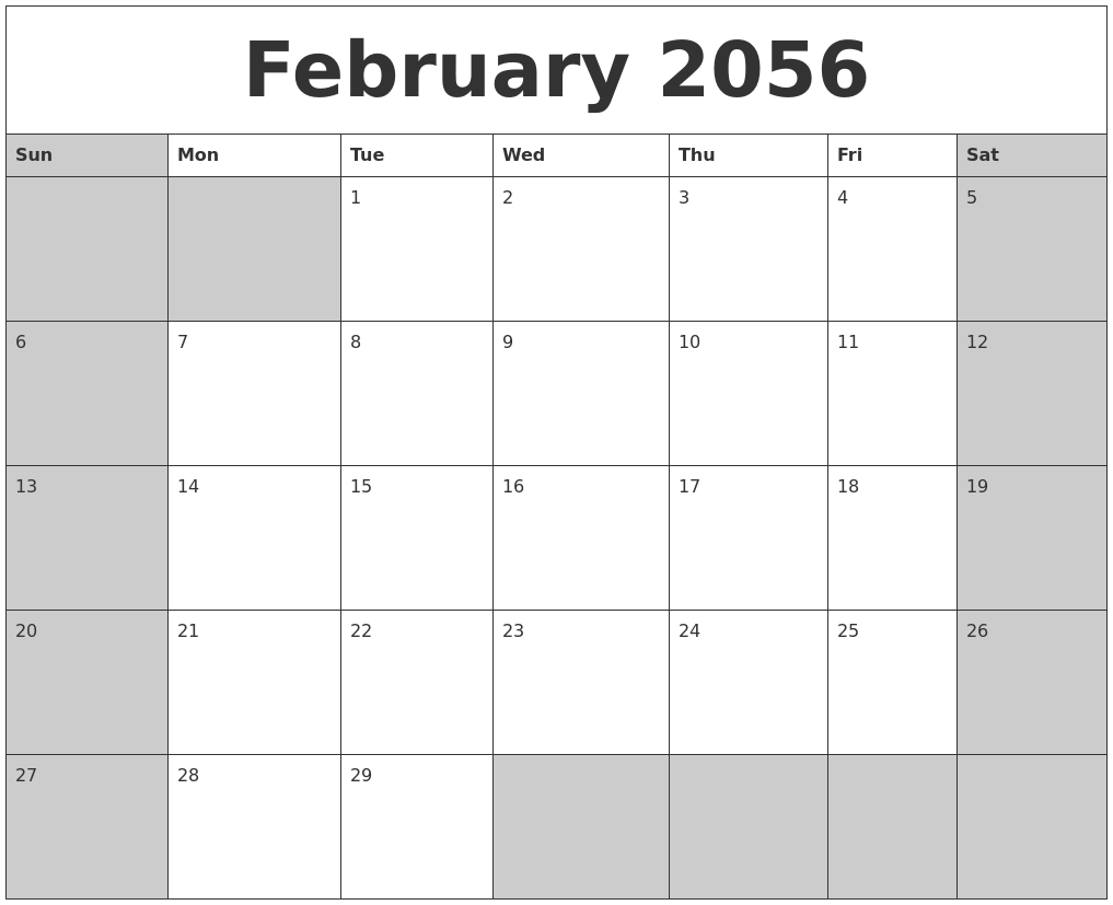 February 2056 Calanders