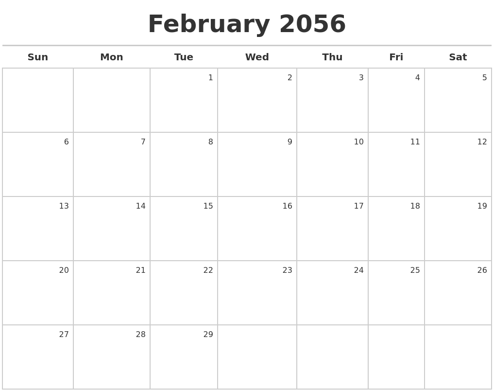 February 2056 Calendar Maker