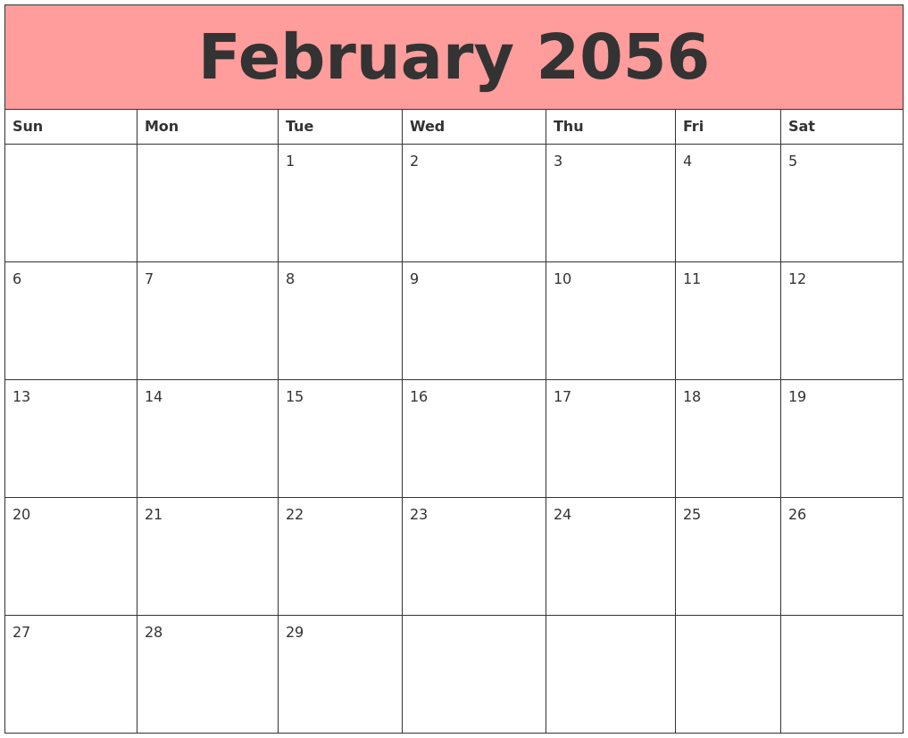 February 2056 Calendars That Work