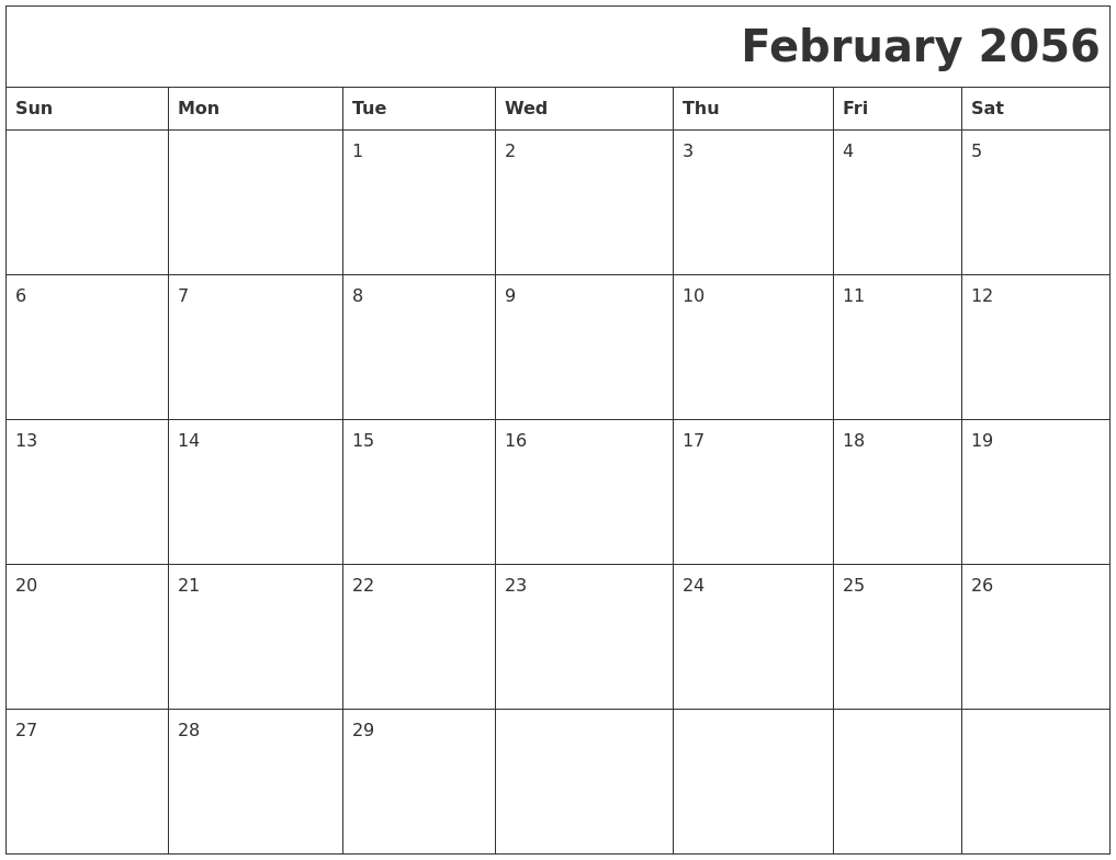 February 2056 Download Calendar