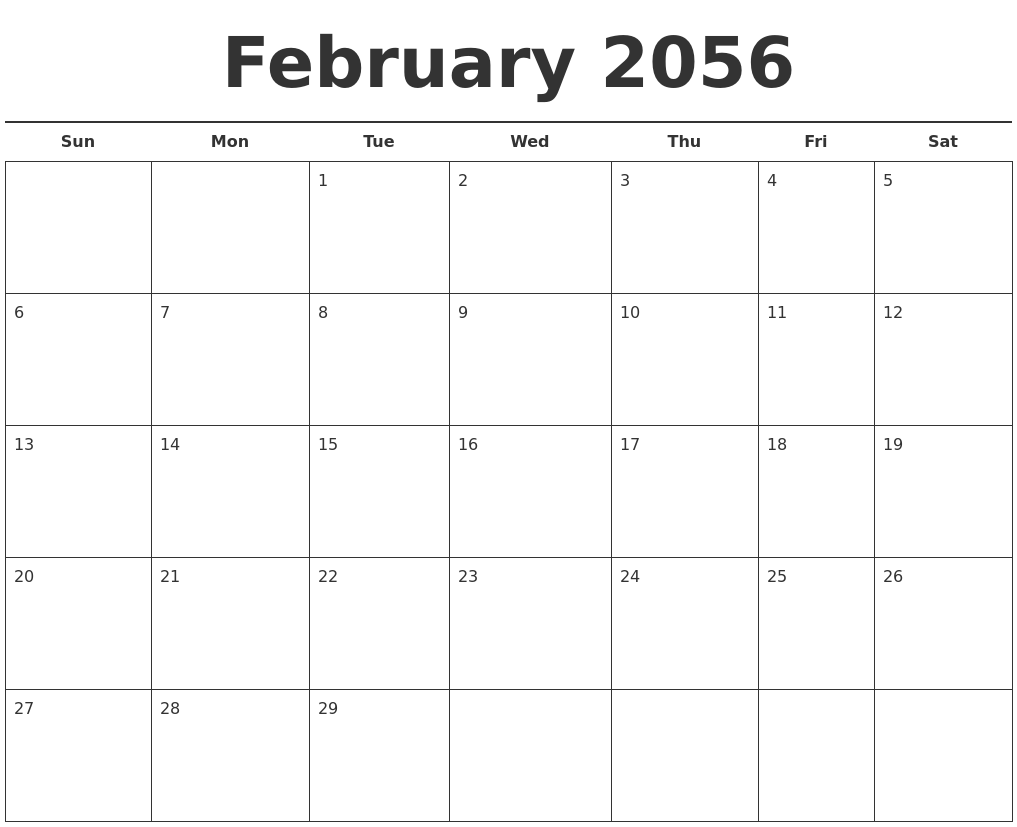 February 2056 Free Calendar Template
