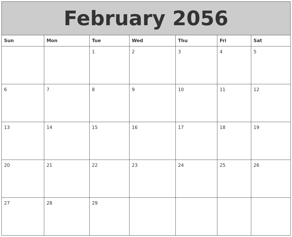February 2056 My Calendar