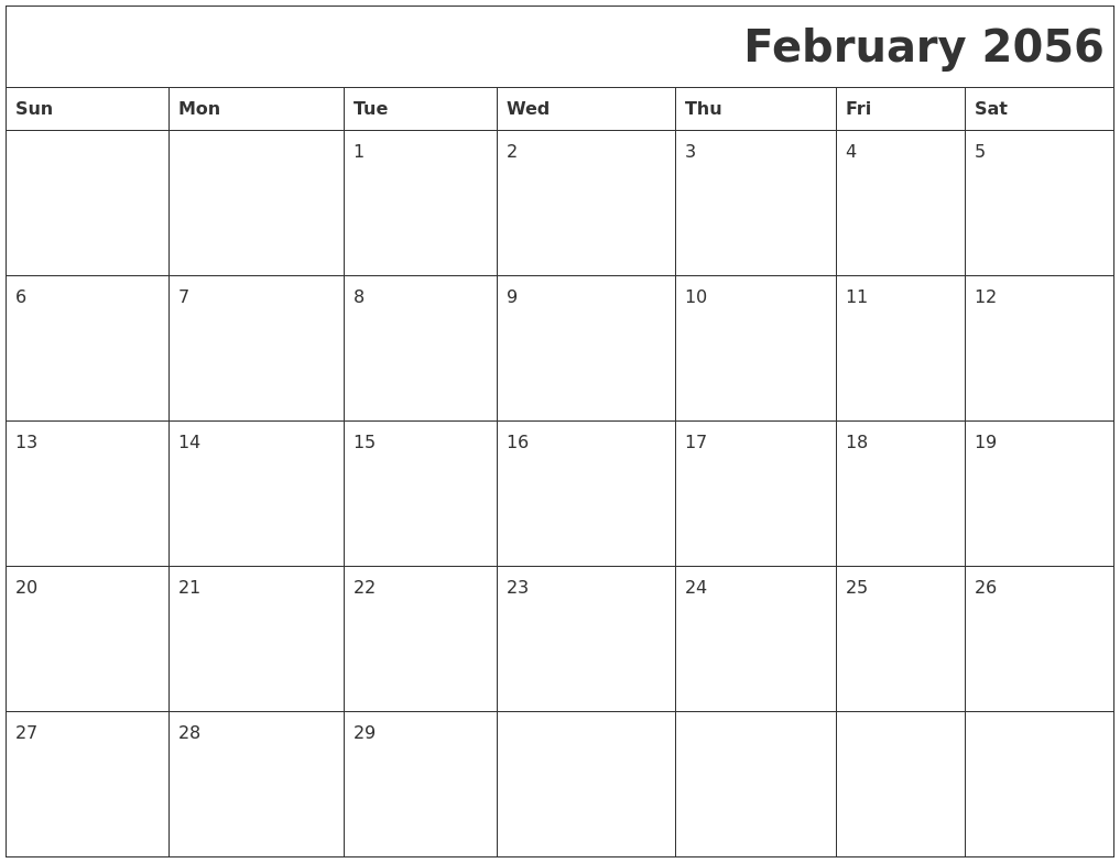 February 2056 Printable Calender