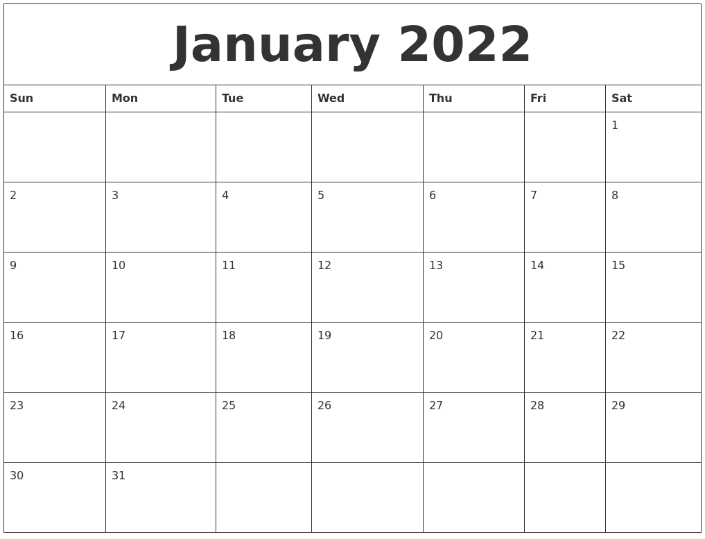 January 2022 Custom Calendar Printing