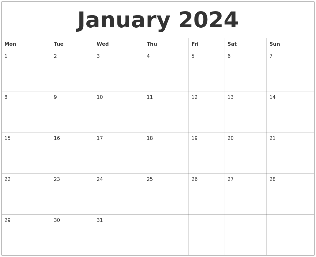Blank January 2024 Calendar Printable Free Word 2024 Calendar With