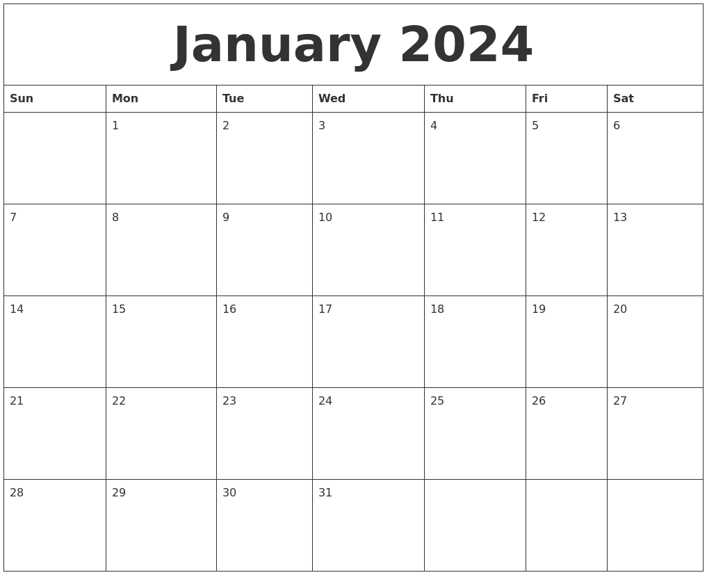 January 2024 Calendar Free Printable