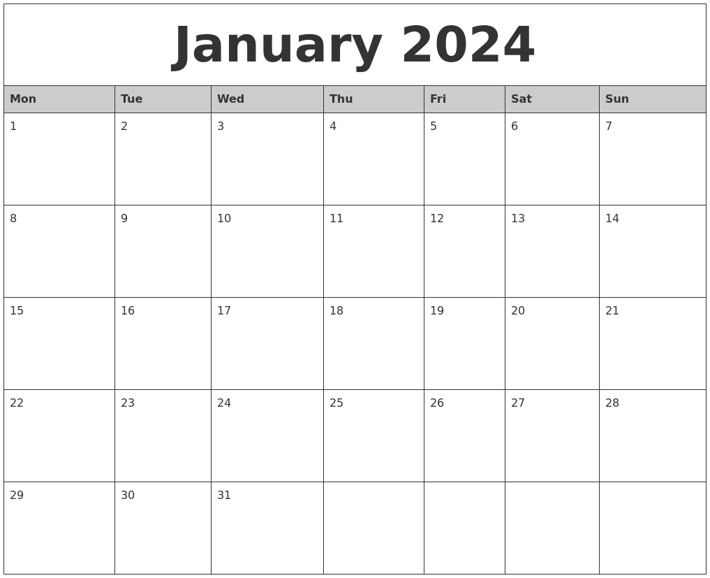 Free Printable January 2024 Monthly Calendar With Holidays Pdf Fillable