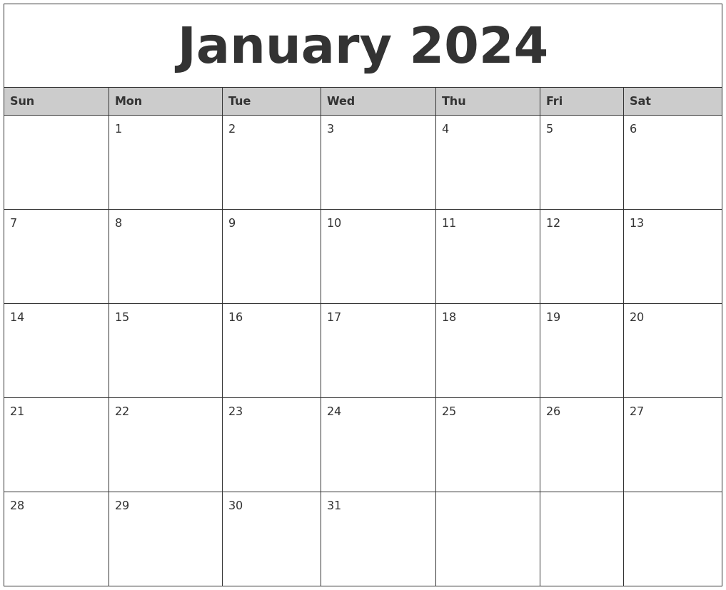 Blank Calendar Printable Jan 2024 Calendar 2024 All Holidays
