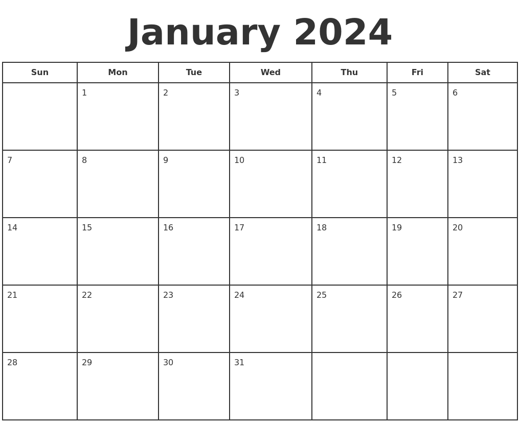 January 2024 Calendar Free Printable Calendar January 2024 Print A Calendar January 2024