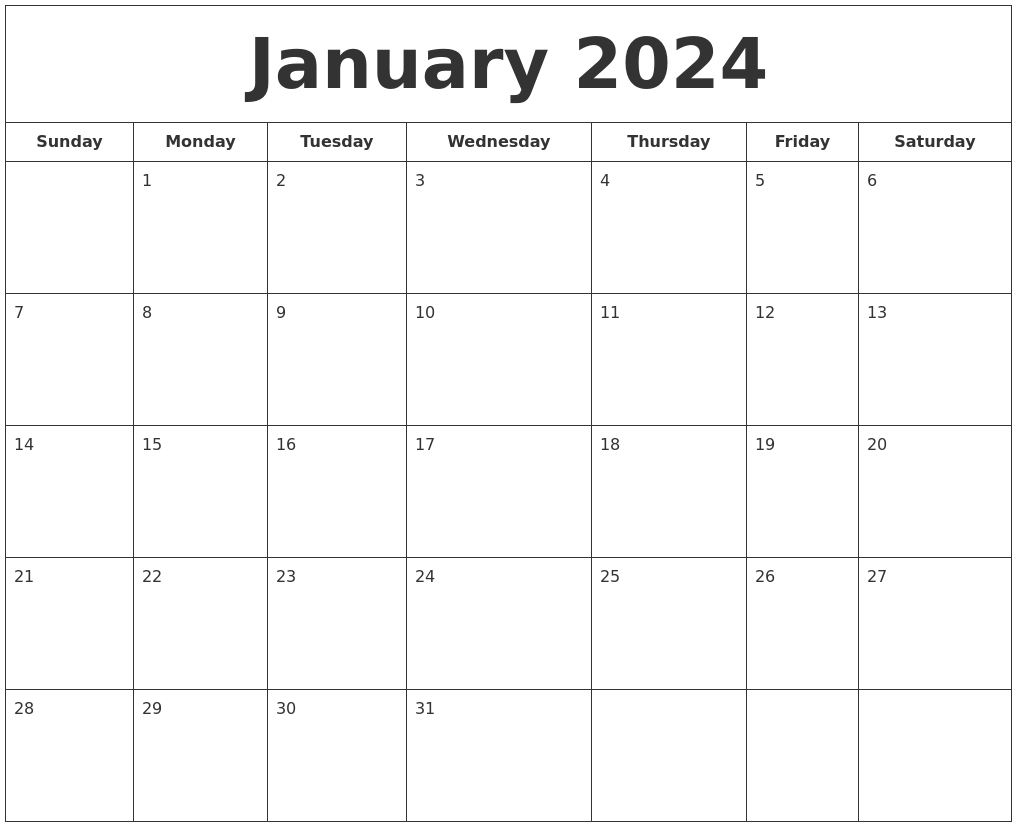 January 2024 Printable Calendar