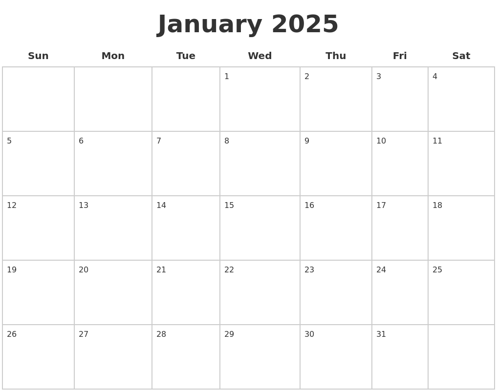 January 2025 Blank Calendar Pages