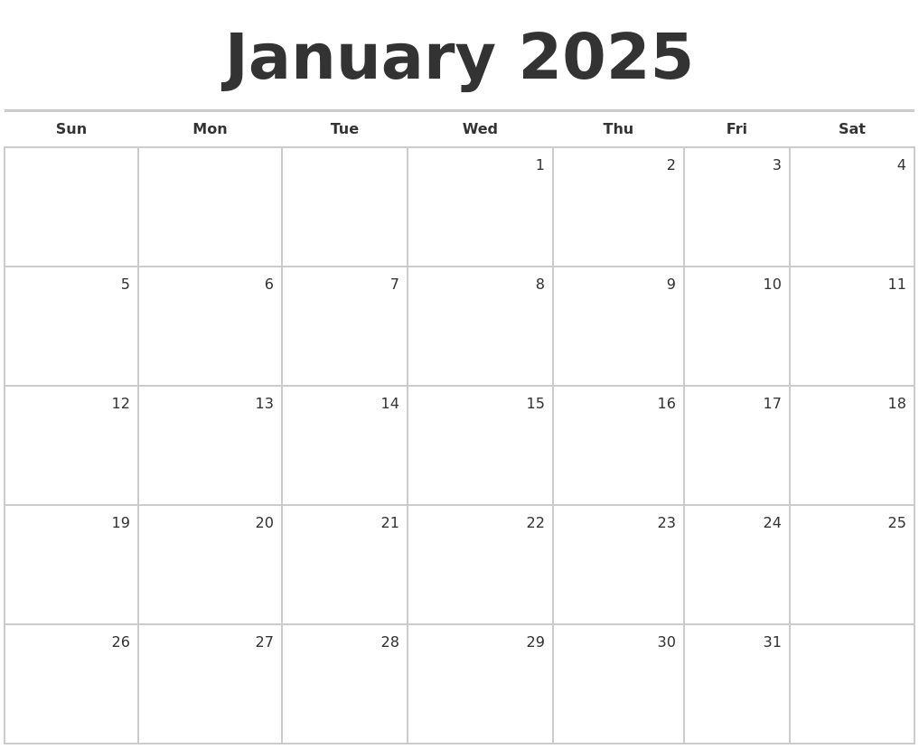 January 2025 Calendar Blank Printable Calendars - Neila Jaquith