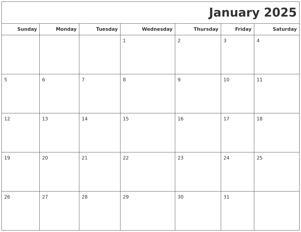 January 2025 Calendars To Print