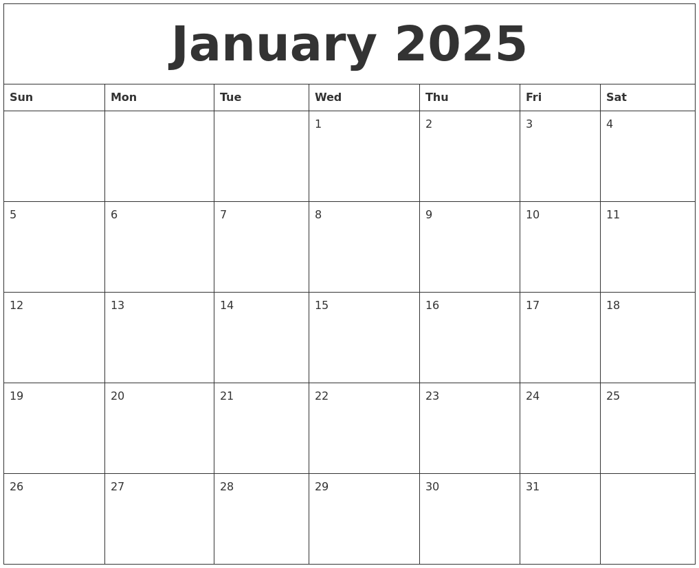 January 2025 Editable Calendar Template