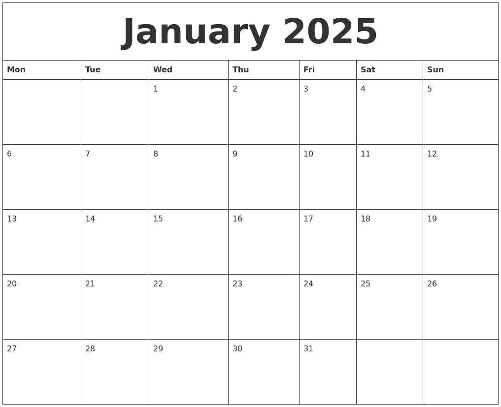 January 2025 Weekly Calendars