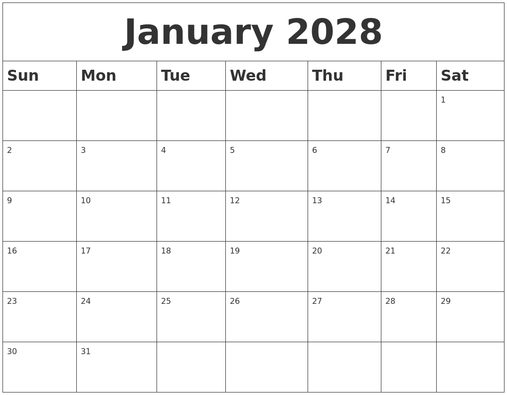 January 2028 Blank Calendar