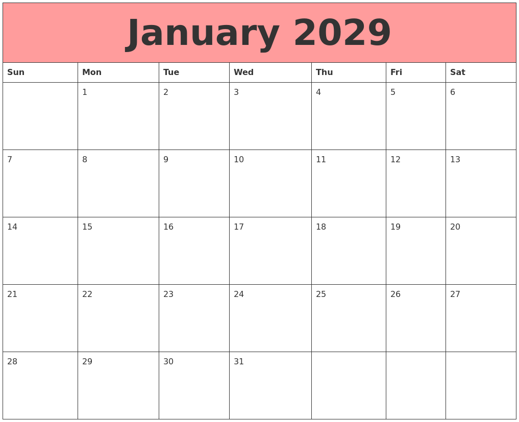 January 2029 Calendars That Work