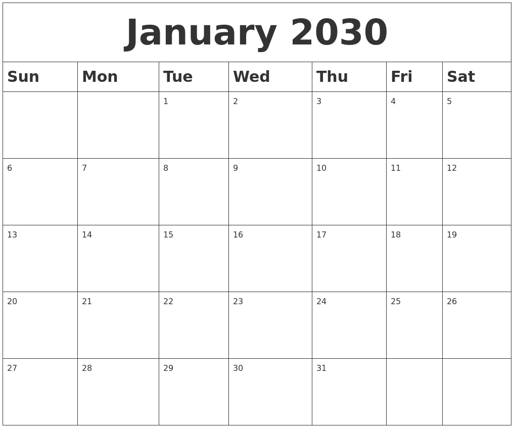 January 2030 Blank Calendar