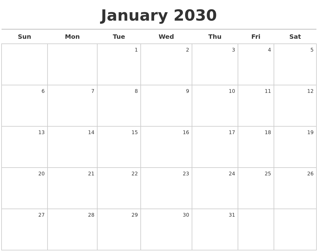 January 2030 Calendar Maker