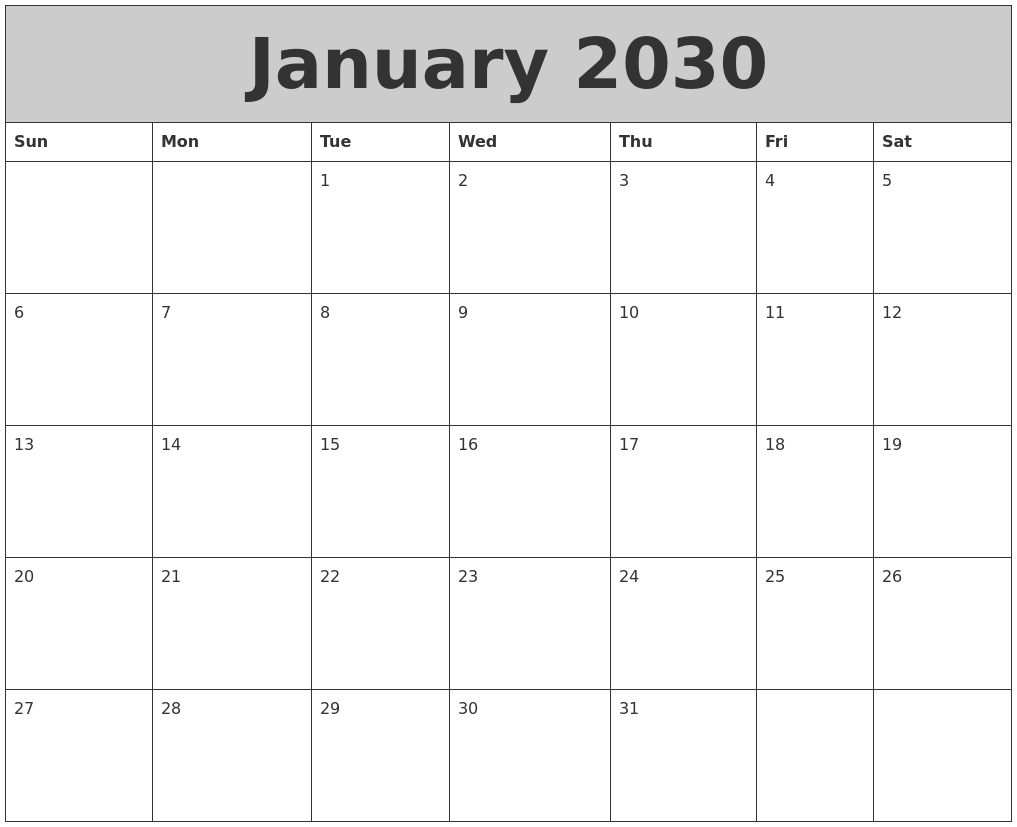 January 2030 My Calendar