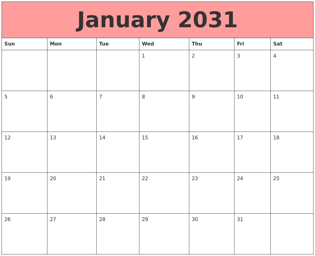 January 2031 Calendars That Work