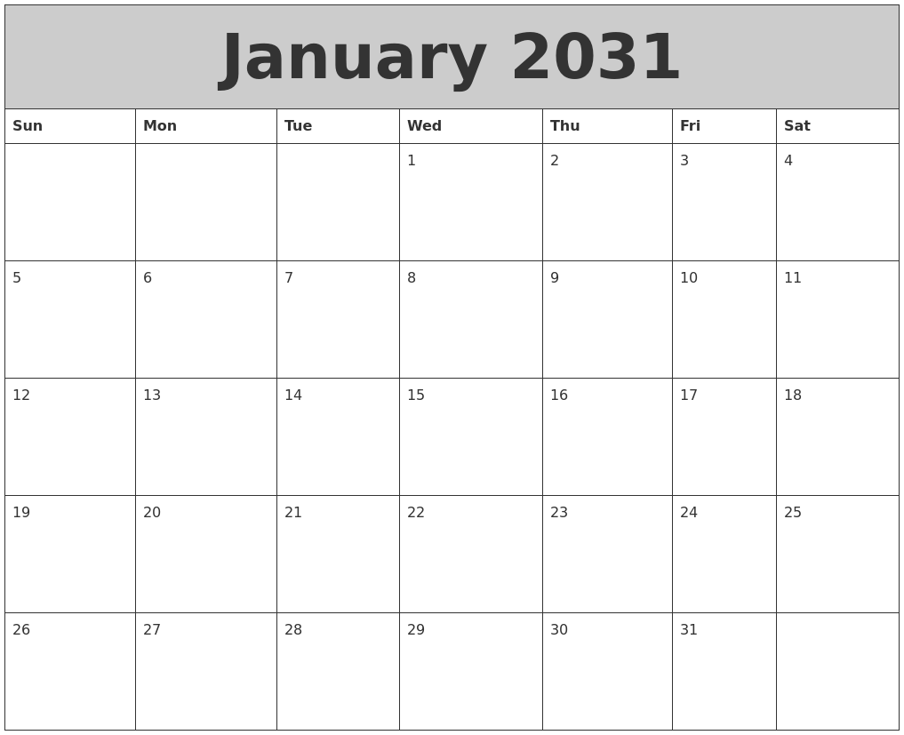 January 2031 My Calendar