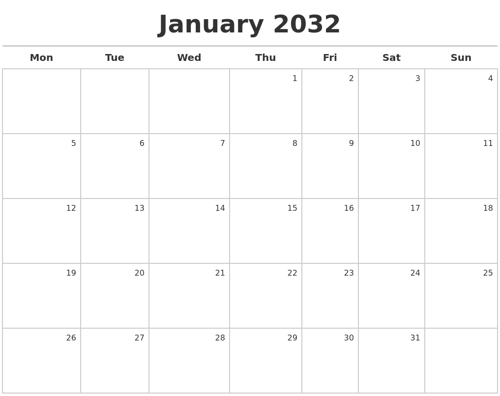 January 2032 Calendar Maker