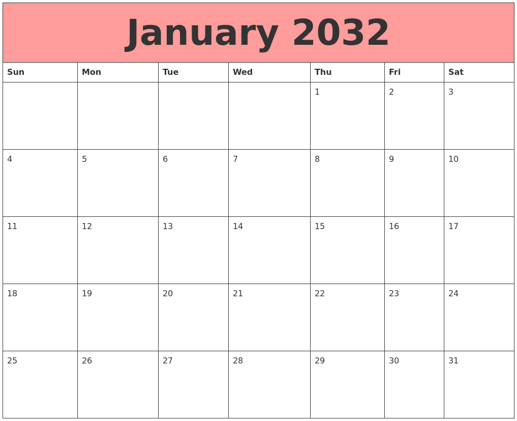 January 2032 Calendars That Work