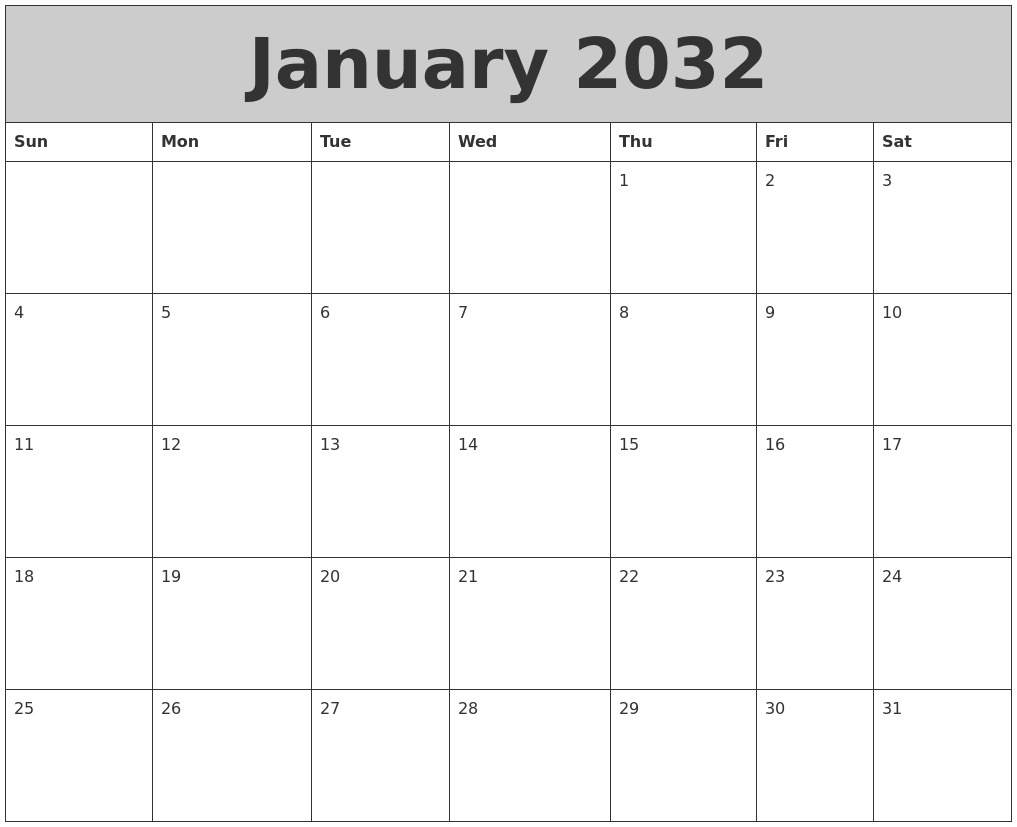 January 2032 My Calendar