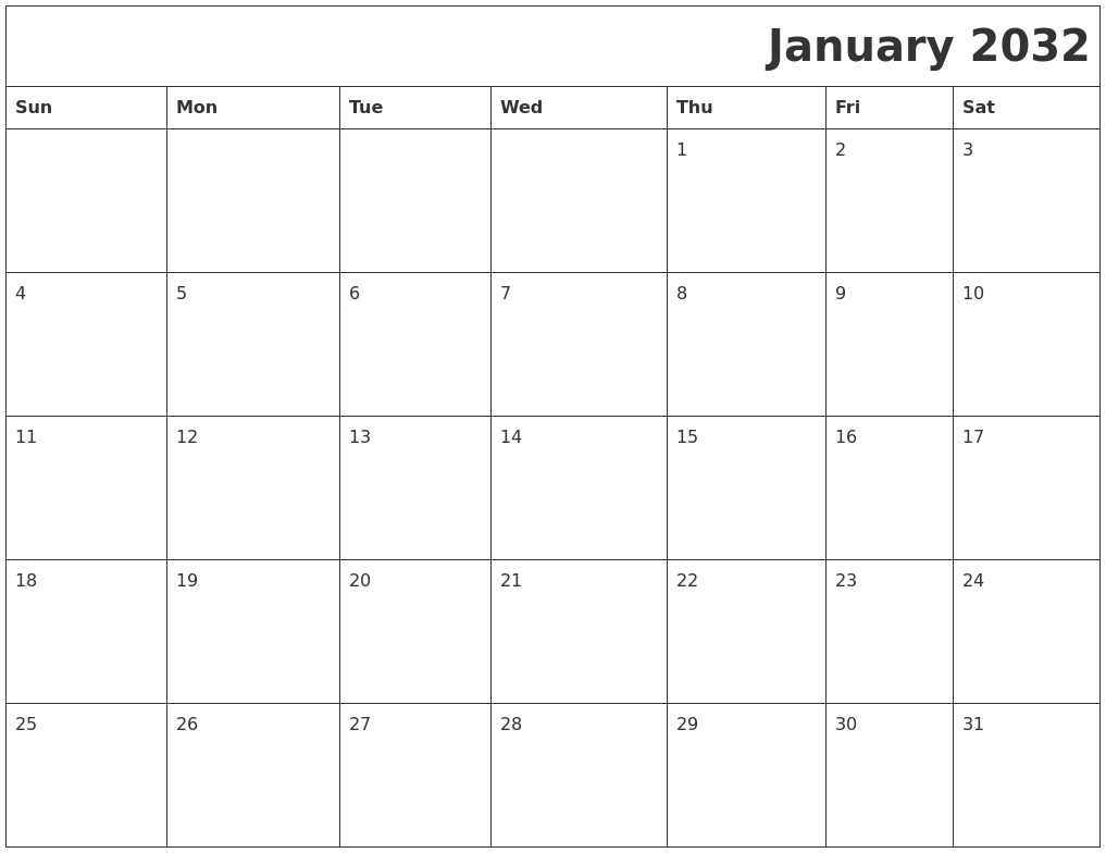 January 2032 Printable Calender