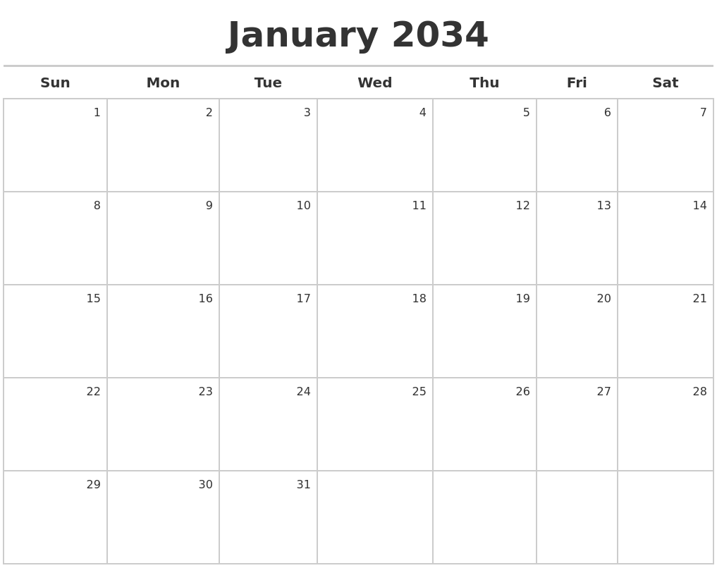 January 2034 Calendar Maker