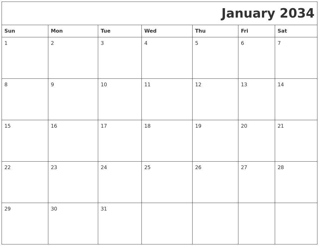 January 2034 Download Calendar