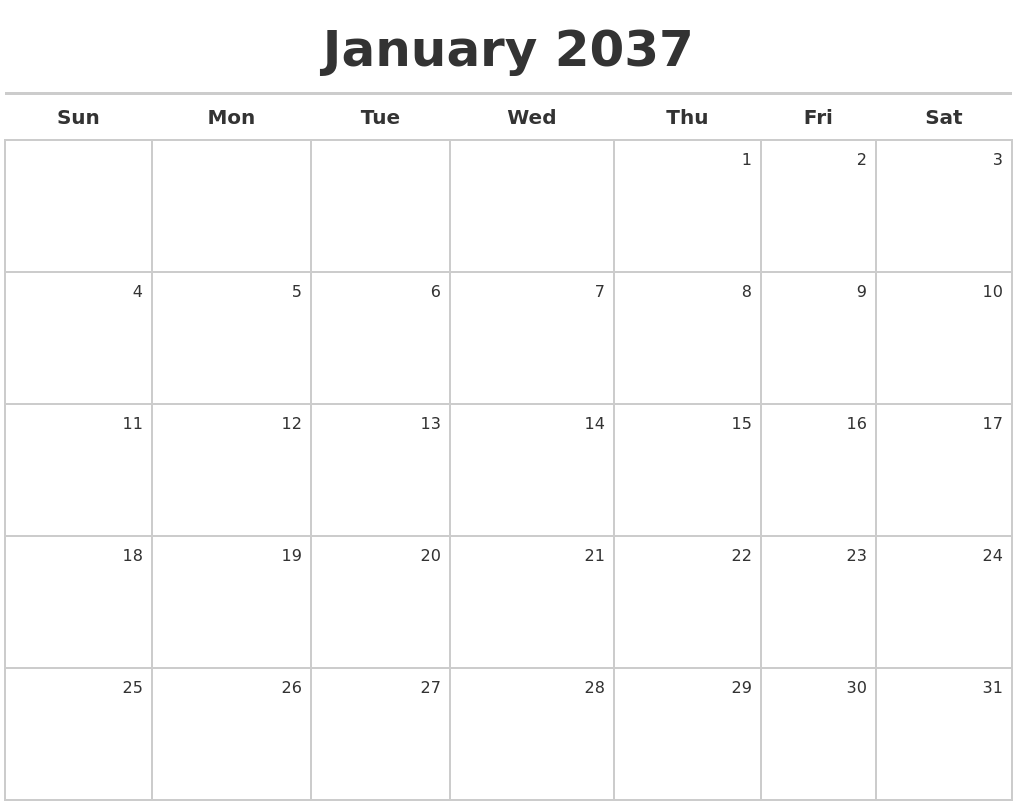January 2037 Calendar Maker