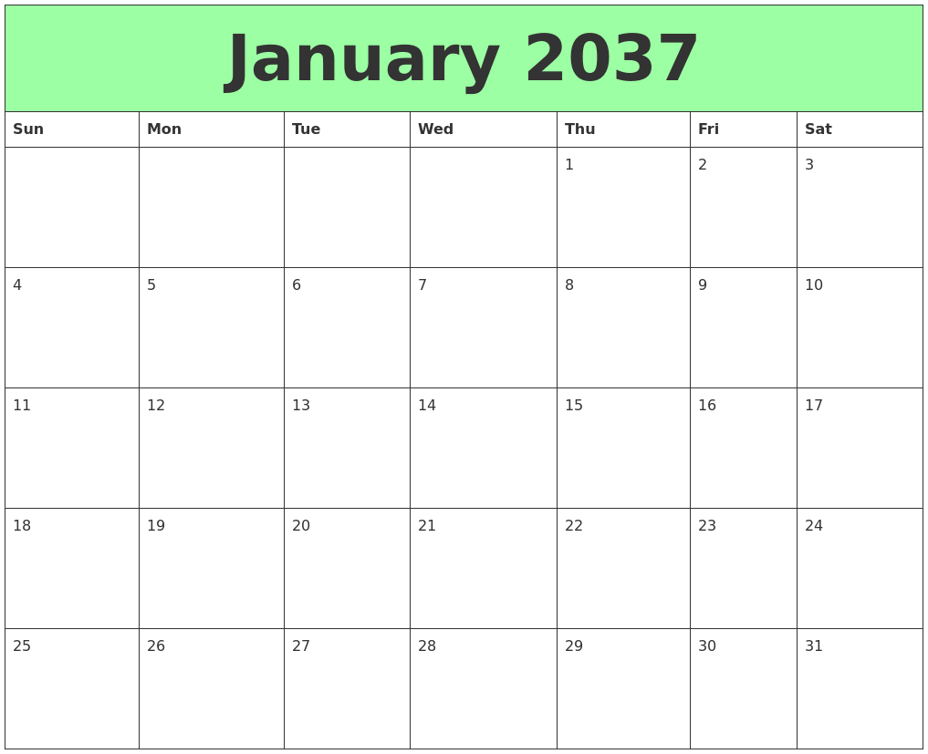 January 2037 Printable Calendars