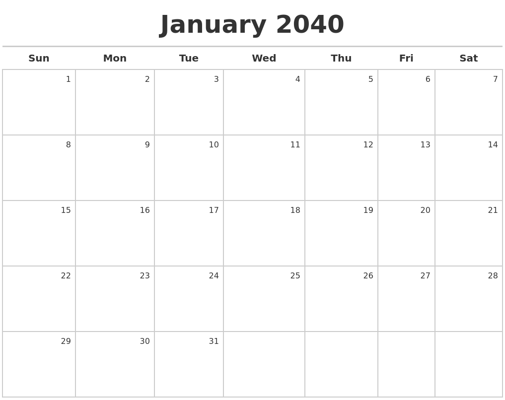 January 2040 Calendar Maker